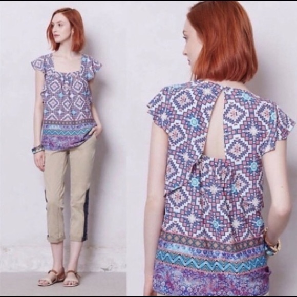 Anthropologie Meadow Rue Pink and Blue Flutter Top - Picture 1 of 7
